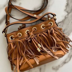 NEW Milly Leather Fringe Bucket Crossbody Bag